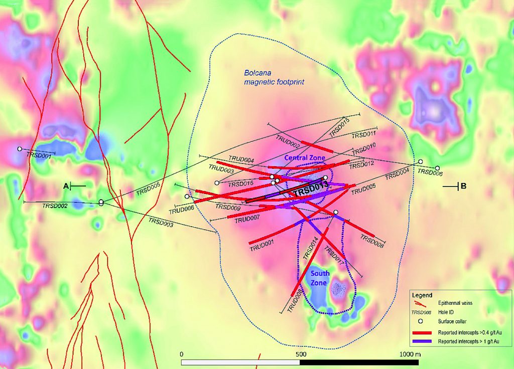 Map of the Bolcana gold-copper porphyry project area