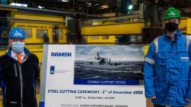 Damen-Cuts-First-Steel-on-Royal-Netherlands-Navys-Combat-Support-Ship-at-Shipyards-Galati
