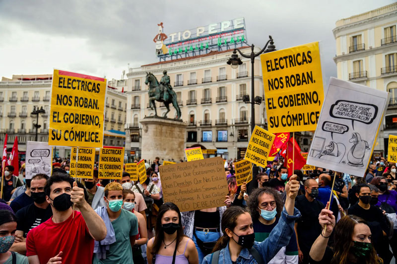 Spanish-households-are-paying-roughly-double-what-they-paid-for-electricity-a-year-ago,-prompting-protests-against-utility-companies.